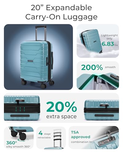 BAGSMART Carry On Luggage 22x14x9 Airline Approved with Spinner Wheels,Lightweight 20 Inch Luggage with TSA Lock,Expandable Hard Shell Carry On Suitcases for Men Women,Teal Blue - color: Teal Blue