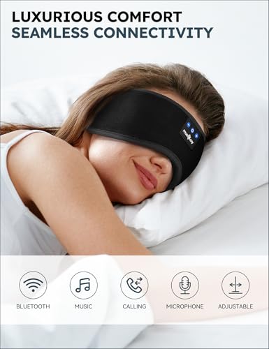 MUSICOZY Sleep Headphones, Bluetooth 5.4 Sleep Mask Headband Headphones Sleeping Eye Mask, Wireless Music Earbuds Earphones with HD Stereo Speakers for Side Sleepers, Cool Gadgets Unique Gift - color: Black