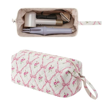 RSRSLEII Large Quilted Hair Tools Travel Bag with Bow Pattern,Hair Styling Accessories Storage Case for Flat Irons,Straightener,Curling Iron,Hair Dryer,Dyson Airwrap Travle Bag (07 Pink Bow) - color: 07 Pink Bow