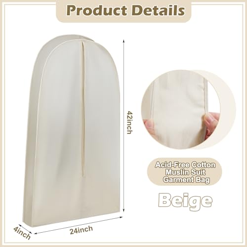 42 Inch Acid Free Cotton Muslin Suit Garment Bag Long Dress Suit Storage Box Closet Organizer for Suits, Coats, Travel Bag - size: 42 Inch