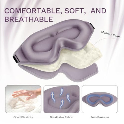 99% Fully Block Out Light Eye Sleep Mask, 3D Deep Contoured Eyes Cover Zero Pressure, Long Lash Extension Eyes Mask with Adjustable Straps for Sleeping Travel Home Nap Rest Women Men (Light Purple) - color: Light Purple