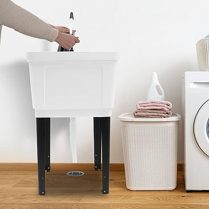 White Utility Sink, 19.3 Inch Standalone Sink with Faucet+Soap Dispenser+Drain Pipe Kit, Ideal for Restaurant, Utility & Laundry Rooms - color: White, 19.7 x 19 x 33.1in