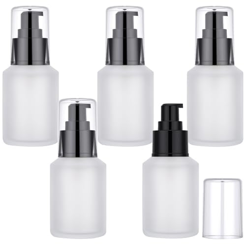 Segbeauty 2oz Frosted Glass Lotion Bottle for Travel, 5pcs Matte Translucent Empty Pump Bottle for Hair Oils, 60ml Travel Size Liquids Container, Refillable Cream Dispenser, Essential Oil Bottle - color: Frosted Translucent, style: 5pcs 2oz