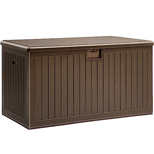 YITAHOME 260 Gallon Double-Wall Deck Box with Divider & Side Handles, Outdoor Large Storage for Patio Furniture Cushions, Garden Pool Accessories, Water Resistant & Lockable - color: Dark Brown, size: 230 Gallon Double-Wall