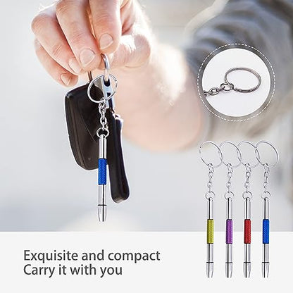 4 Pcs Mini Eyeglass Screwdriver, 4 in 1 Watches Precision Screwdriver Kit, Eyeglass Repair Set, Sunglass Watch Toy Repair with Keychain, Stainless Steel Alloy Watchmaker Tool(4 colors)