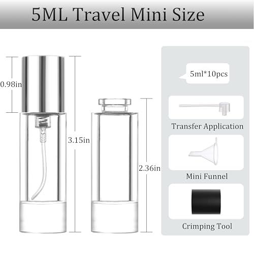 5ml Perfume Travel Refillable Bottle Perfume Atomizer, Travel Size Perfume Bottle,10pcs Glass Bayonet Mount Fragrance Atomizers for Trip, Leak-proof Cologne Sprayer Bottles - color: clear