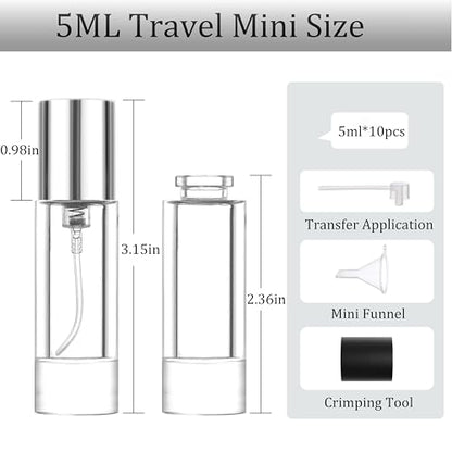 5ml Perfume Travel Refillable Bottle Perfume Atomizer, Travel Size Perfume Bottle,10pcs Glass Bayonet Mount Fragrance Atomizers for Trip, Leak-proof Cologne Sprayer Bottles - color: clear