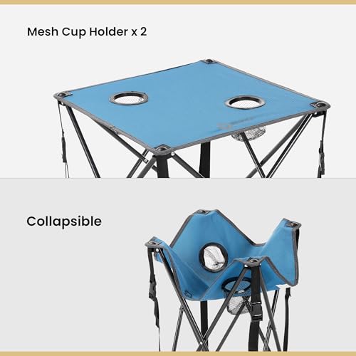 ARROWHEAD OUTDOOR 26” (66cm) Portable Camping Folding Table, 2 Cup Holders, Square, Carrying Case, Steel Frame, High-Grade 600D Canvas - color: Blue