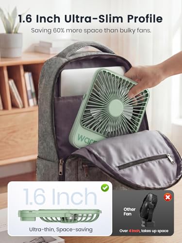 Warmco 10000mAh Portable Travel Fan 7-inch, Up to 24H Runtime, Ultra-thin Quiet Rechargeable Battery Operated Desk Fan with Digital Display for Camping, Office, Bedroom, Cruise Essentials - color: Sage Green