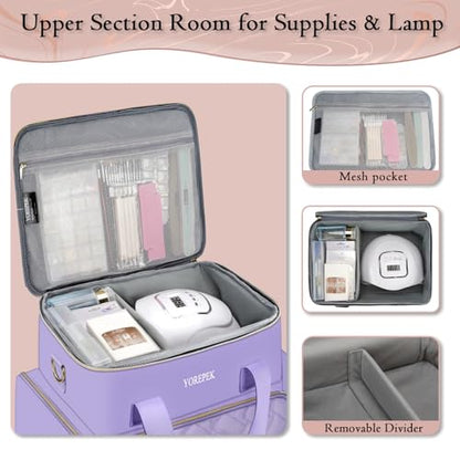 YOREPEK Extra Large Nail Polish Organizer Case Holds 96 to 100+ Bottles (15ml/0.5 fl.oz) UV lamp, Gel Polish Travel Case Bag with 2 Removable Pouches Fits Nail Suppiles, Gifts for Manicurist, Purple - color: Purple-96bottles