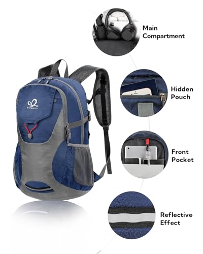 WATERFLY Lightweight Packable Hiking Backpack: 30L Foldable Travel Daypack Ultralight Camping Day Pack for Woman Man - color: Blue
