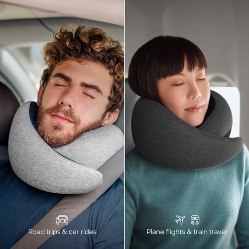 Ostrichpillow Go Neck Pillow, Travel Pillows for Airplanes, Premium Memory Foam Travel Pillow, 360º Ergonomic Design, Asymmetrical Sides, Travel Bag Included, Washable Modal Cover - color: Forest Snooze