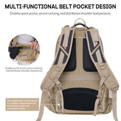 Timeet Tactical Backpack for Men, 21 Inch Khaki 40L Large Capacity, Laser Cut Molle Three Sided Opening, Water Resistant 17 inch Laptop Military Hiking 3 Day Assault Pack - color: Khaki