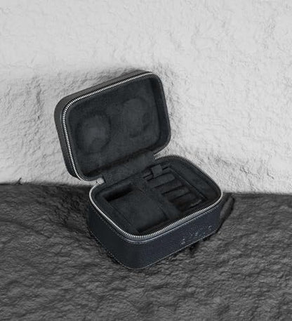 2 Watch Travel box Real Top-grain Leather Two Watch Roll Case for Man and Women Watches Packing Box Storage Organizer with Black Suede to Protection Zipper Fit All Watches Up to 60mm (2W-Z-BB) - color: 2W-Z-BBL