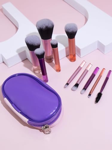 Portable ON THE GO Makeup Brush Set, COSHINE 10pcs Easy-taken Mini Full Complete Function Cosmetic Brushes Kit with Brush Pouch (colorful) - color: colorful
