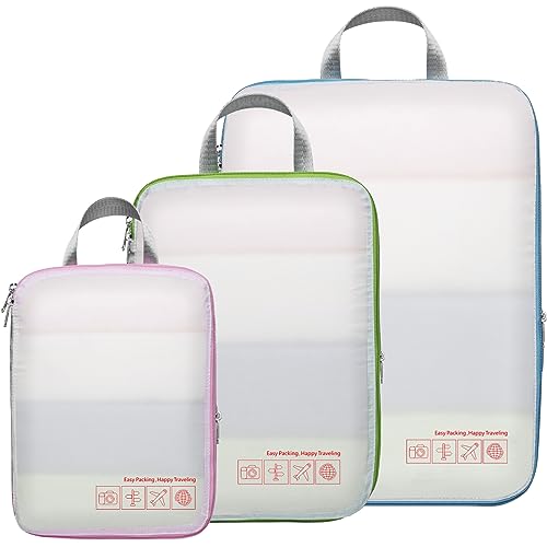 Cambond Compression Packing Cubes for Travel Women - Lightweight Luggage Organizers Bag Packing Cubes for Carry on Suitcases - color: 01 Beautiful White, size: 3 Set