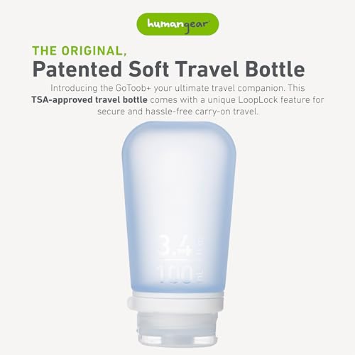 humangear GoToob+ (Large) | Refillable Silicone Travel Bottle | Locking Lid | Food-Safe Material | Blue, Large (3.4 fl.oz.; 100ml) - color: Blue, size: 3.4 Ounces