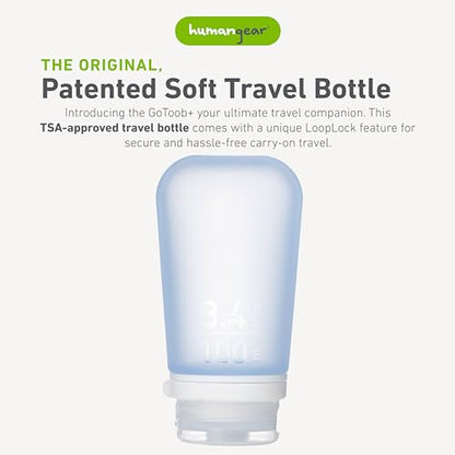 humangear GoToob+ (Large) | Refillable Silicone Travel Bottle | Locking Lid | Food-Safe Material | Blue, Large (3.4 fl.oz.; 100ml) - color: Blue, size: 3.4 Ounces