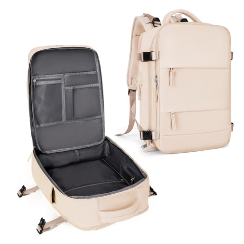 coowoz Travel Backpack For Women Men,Carry On Backpack,Hiking Backpack Waterproof Outdoor Sports Rucksack Casual Daypack Travel Essentials（Beige） - color: Beige, size: 25l