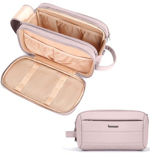 Toiletry Bag for Men & Women, Cruise Ship Travel Essentials, Shaving Dopp Kit with Dry and Wet Separation, Water-resistant Bathroom Cosmetic Organizer Bag, Makeup Accessories with Trolley Belt, Pink - color: Pink