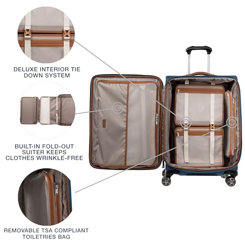 Travelpro Platinum Elite Softside Expandable Checked Luggage, 8 Wheel Spinner Suitcase, TSA Lock, Men and Women, Coastal Blue, Checked Medium 25-Inch - color: Coastal Blue, size: Checked-Medium 25-Inch