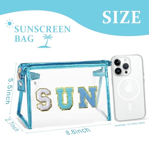 COSHAYSOO Sunscreen Bag Clear Makeup Toiletry Pouch Beach Vacation Essentials for Women Teen Girls Trip Gifts Summer Pool Travel Must Have Accessories Waterproof Stuff - color: Blue-SUN