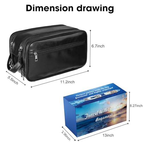 Personalized Leather Travel Toiletry Bag for Men, Large Travel Bathroom Shaving Dopp Kit, Large Cosmetic Bag Waterproof - color: Black