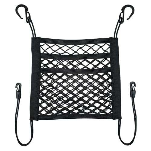 3-Layer Car Mesh Organizer Storage Between Front Seats Kid Dog Pet Net Barrier Car Net Pocket Elastic Tissue Purse Holder Netting for SUV, Van - size: 11.8 x 10.6 inch