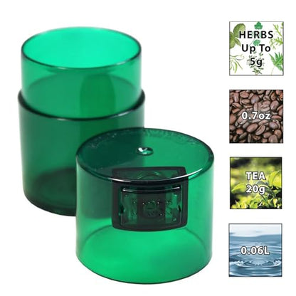 Vitavac - 5g to 20 grams Airtight Multi-Use Vacuum Seal Portable Storage Container for Dry Goods, Food, and Herbs - Green Tint - color: Green Tint