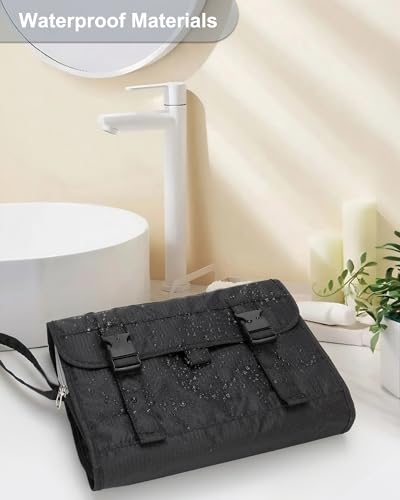 Travel Hanging Toiletry Bag with Makeup Brush Board, Portable Toiletries Bag with Hanging Hook, Water Resistant Wash Bag, Makeup Organizer with Cosmetics for Full Sized Travel Essentials - Black - color: 01A Black with Makeup Board, size: Large