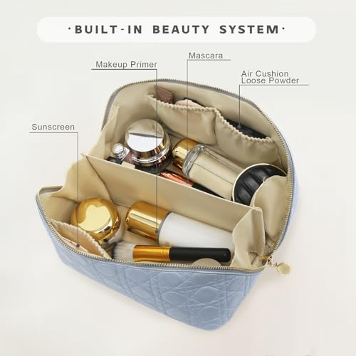 Travel Makeup Bag – Large Cosmetic Organizer with Waterproof PU Leather, Smooth Double Zipper & Tear-Resistant Lining, Toiletry Pouch for Women (Ice) - color: 04-Ice