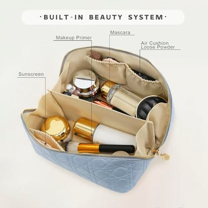 Travel Makeup Bag – Large Cosmetic Organizer with Waterproof PU Leather, Smooth Double Zipper & Tear-Resistant Lining, Toiletry Pouch for Women (Ice) - color: 04-Ice