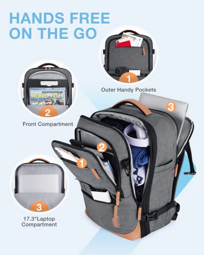 BAGSMART 37L Compression Travel Backpack, Expandable Carry On Backpack with Packing Cubes, Water Resistant Weekender Backpack Fits 17 Inch laptop, Luggage Daypack with Shoe Bag, Grey - color: Grey