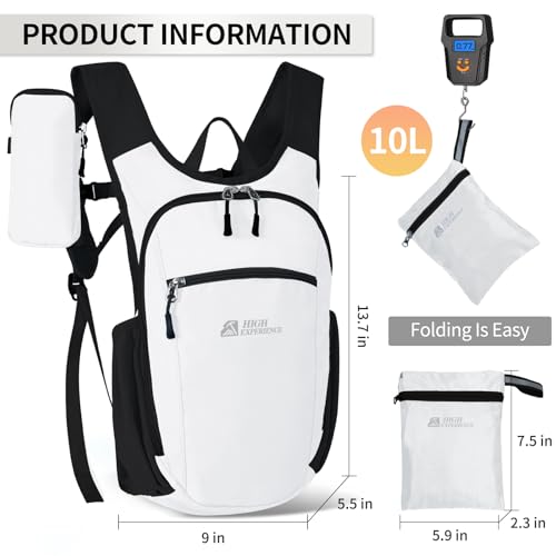 Hiking Backpack 10L/15L Small Daypack Lightweight Packable Travel Foldable Water Resistan for Women Men (White, 10L) - color: White, size: 10L