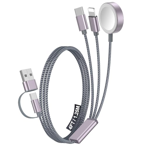 1Pack Multi Charging Cable Cord for Travel Essentials,Apple Watch Charger,iPhone Charger,[3-in-2] Type C/L Cable Portable Designed for iWatch,iPhone 17-8,Galaxy S26-21,AirPods,iPad-4FT Gray - color: Gray, size: 1Pack-4FT