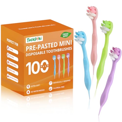 100-Pack Pre-Pasted Mini Travel Toothbrushes, Individually Wrapped Bulk Pack, Disposable Toothbrushes with Toothpaste, Waterless Single-Use Extra Soft Bristle for Adults, Travel & Braces - size: 1 Count (Pack of 100)