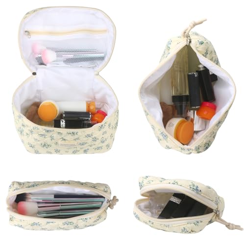 NATINSA Cute Makeup Bag for Women(2 Pcs), Travel Cosmetic Bags, Quilted Coquette Aesthetic Floral Toiletry Organizer Bag (41 - Blue Rose/4PCS) - color: 41 - Blue Rose/4PCS