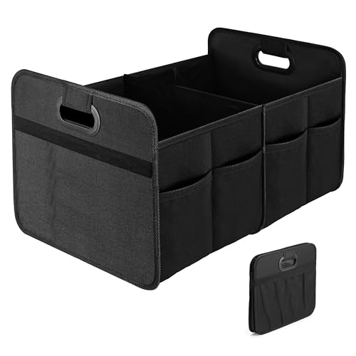 YSSOA Car Trunk Organizer, 2 Compartments Anti-slip 14" D x 22" W x 12" H Collapsible Trunk Storage, 600D Oxford Polyester Car Storage, Suitable for SUV, Minivan, Truck, Black - color: Black New Design, size: 2 Compart, style: Black