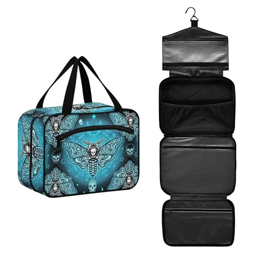 MNSRUU Hanging Toiletry Bags for Women Travel, Gothic Butterfly Skull Blue Toiletry Organizer Portable Travel Toiletry Bags Clear Wash Bags Makeup Bag Cosmetic Bag - color: Skulls 088
