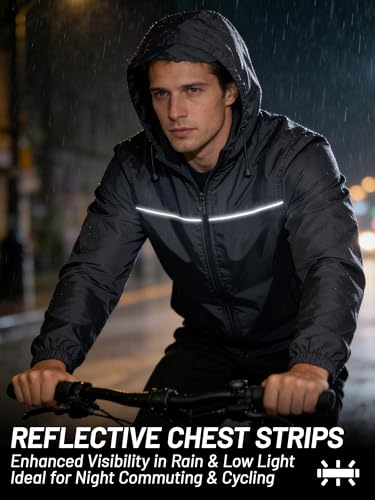 SWISSWELL Mens Rain Jacket & Coats Packable Lightweight Waterproof Windbreaker Hooded for Golf Cycling Hiking - color: Black+packable, size: Small