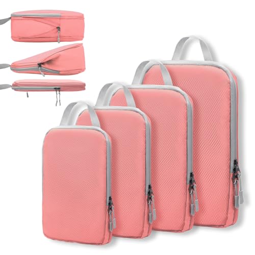 WOOMADA Compression Packing Cubes for Suitcases Travel Essentials 4 Set Expandable Travel Bags Organizer for Luggage(pink) - color: A-pink, size: 4 set