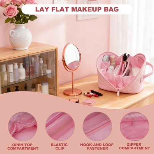 Makeup Bag,Quilted Puffer Cosmetic Bags,Travel Toiletry Bag for Women,Large Capacity Waterproof Make up Bag Set - color: Pink, size: Large