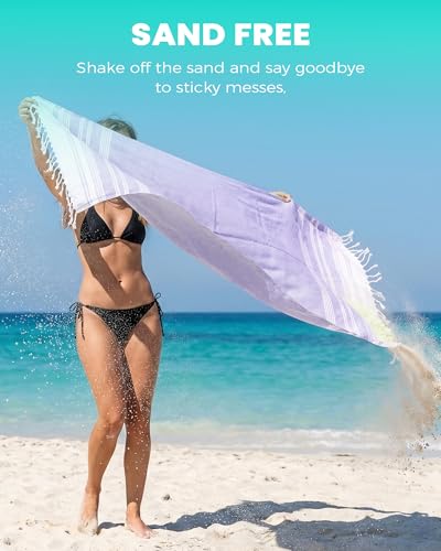 Turkish Beach Towels Vacation Essentials Quick Dry Sand Free Soft Absorbent Adult Oversized Bath Pool Swim Long Wide Stripe Towel Sound Cloud Linen Sandfree Chamois Mat Summer Thing Thin Travel - color: Thicker Lilac, size: 72 x 36 inch