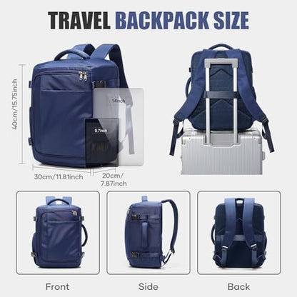 suwasp Travel Backpack for Women Men, Ryanair Backpack 40x30x20CM Airline Approved Personal Item Travel Bag, Carry On Backpack Fits 14 Inch Laptop, 180° Opening, Fits Flight Underseat, Navy Blue - color: Navy Blue
