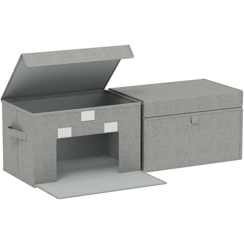 Storage Boxes with Flip Cover, Foldable Bin for Clothes, Cubes with Handles, Decorative Linen Baskets for Home, Bedroom, Closet, 15x9.8x9.8in, Grey, 2 Pack - color: Grey, size: 15x9.8x9.8 in(2 Pack)