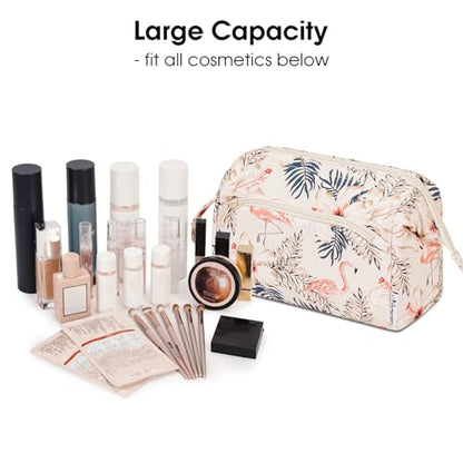 Narwey Women Makeup Bag Wide-open Make up Bag Travel Cosmetic Organizer Toiletry Bag for Cosmetics Toiletries Accessories (Beige Flamingo) - color: Y-Beige Flamingo