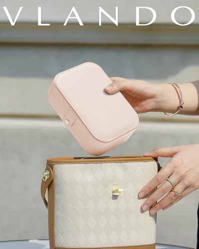 VLANDO Travel Jewelry Case, PU Leather Travel Jewelry Box with Earring Holder, Portable Display Mini Jewelry Case for Mothers Day Women Girls Gift - Nude Pink - color: G.Nude Pink