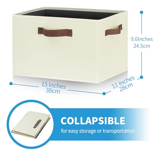 GhvyenntteS Large Fabric Storage Bins with 3 Handles, 15x11x9.6 Inch Storage Baskets for Shelves, Foldable Closet Storage Bins for Shelves, Closet Organizers and Storage Boxes, Beige - color: Dark Beige, size: Large-3 Pack