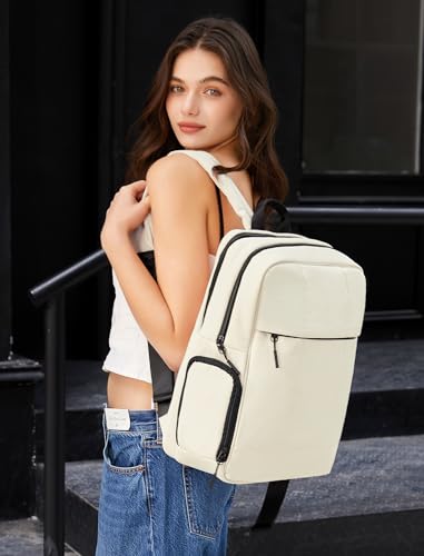 CLUCI Lightweight Travel Backpack Carry on Flight Approved, Puffy Gym Backpack with Shoe Compartment, Personal Item Travel Bag, 15.6 inch Laptop Backpack for Weekender Business - color: Soft White