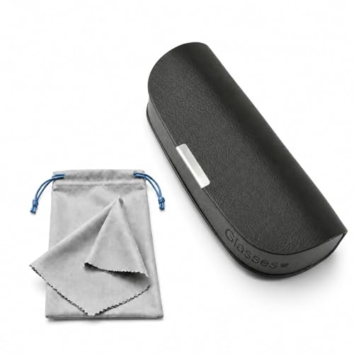Glasses Case hard shell,3-in-1 Sunglasses Case & Eyeglass Case with Cleaning Cloth & Storage Pouch - color: Black